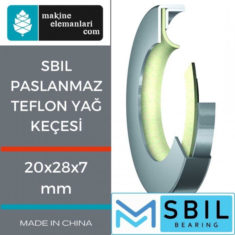 20x28x7 mm SBIL PASLANMAZ TEFLON YAĞ KEÇESİ 20*28*7 mm (PTFE)