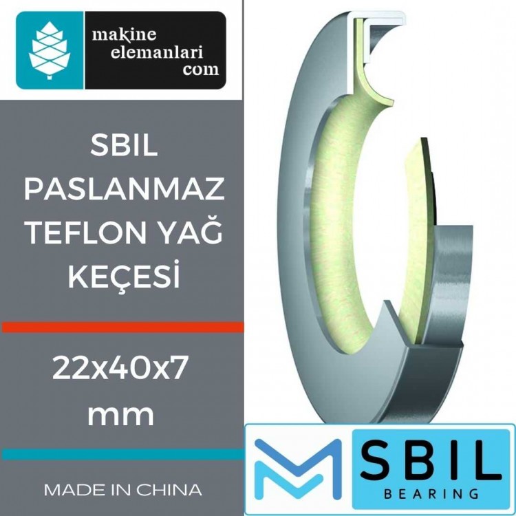 22x40x7 mm SBIL PASLANMAZ TEFLON YAĞ KEÇESİ 22*40*7 mm (PTFE) 22x40x7 mm SBIL PASLANMAZ TEFLON YAĞ KEÇESİ 22*40*7 mm (PTFE)