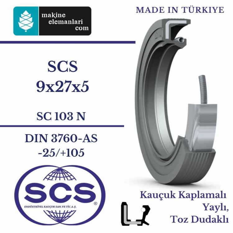 9x27x5 mm SCS NBR DÖNER MİL YAĞ KEÇESİ 9*27*5 mm