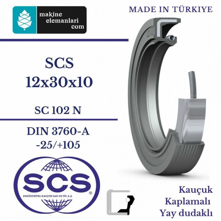 12x30x10 mm SCS NBR DÖNER MİL YAĞ KEÇESİ 12*30*10 mm