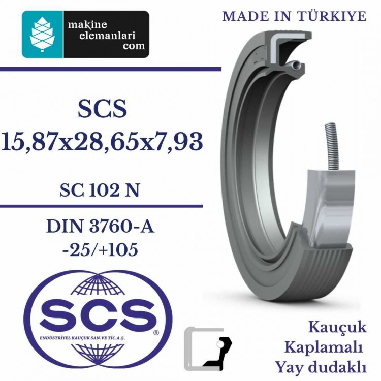 15,87x28,65x7,93 mm SCS NBR DÖNER MİL YAĞ KEÇESİ 15,87x28,65x7,93 mm