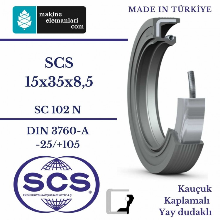 15x35x8,5 mm SCS NBR DÖNER MİL YAĞ KEÇESİ 15*35*8,5 mm