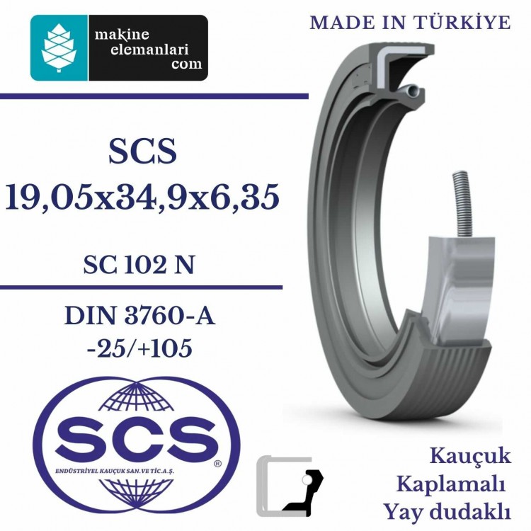 19,05x34,9x6,35 mm SCS NBR DÖNER MİL YAĞ KEÇESİ 19,05*34,9*6,35 mm