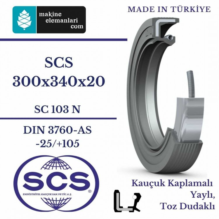 300x340x20 mm SCS NBR DÖNER MİL YAĞ KEÇESİ 300*340*20 mm