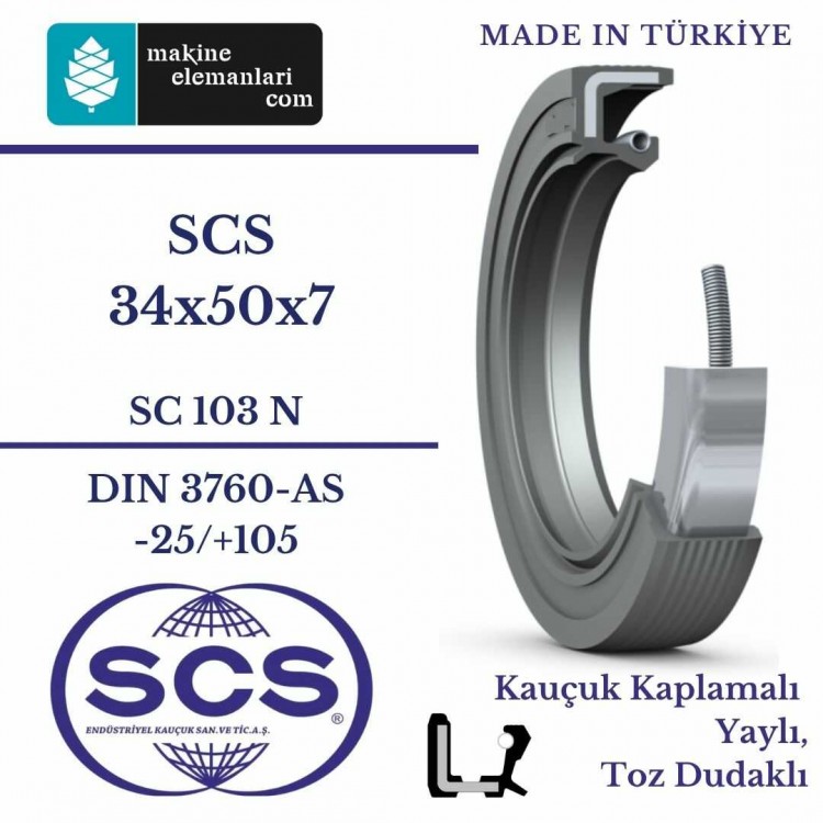 34x50x7 mm SCS NBR DÖNER MİL YAĞ KEÇESİ 34*50*7 mm
