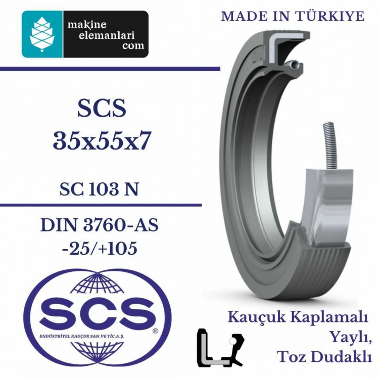 35x55x7 mm SCS NBR DÖNER MİL YAĞ KEÇESİ 35*55*7 mm