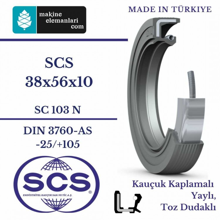 38x56x10 mm SCS NBR DÖNER MİL YAĞ KEÇESİ 38*56*10 mm 38x56x10 mm SCS NBR DÖNER MİL YAĞ KEÇESİ 38*56*10 mm