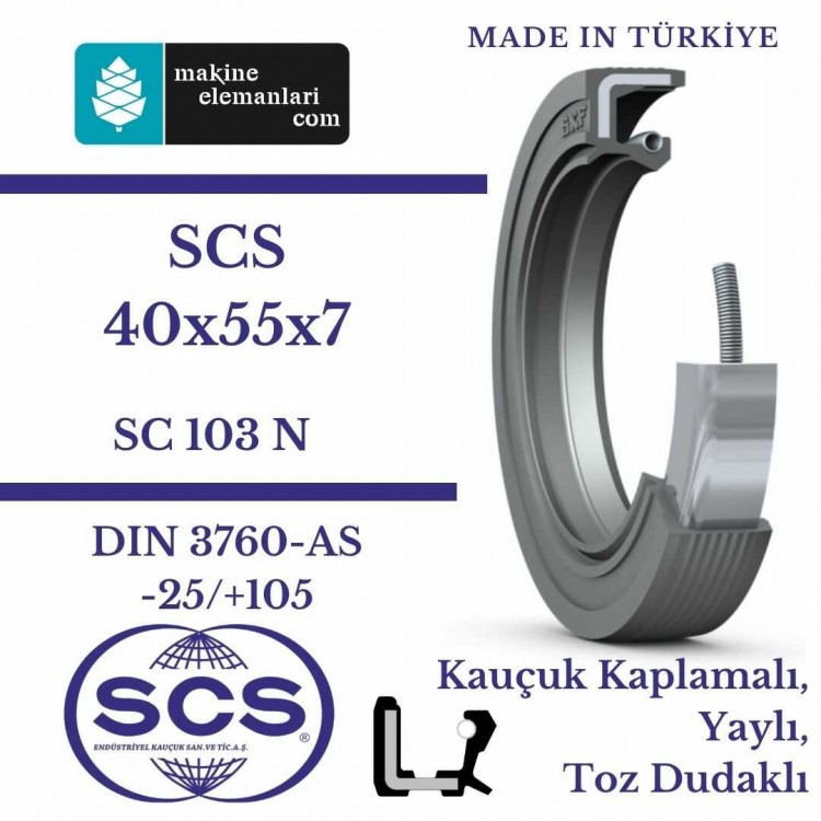 40x55x7 mm SCS NBR DÖNER MİL YAĞ KEÇESİ 40*55*7 mm 40x55x7 mm SCS NBR DÖNER MİL YAĞ KEÇESİ 40*55*7 mm
