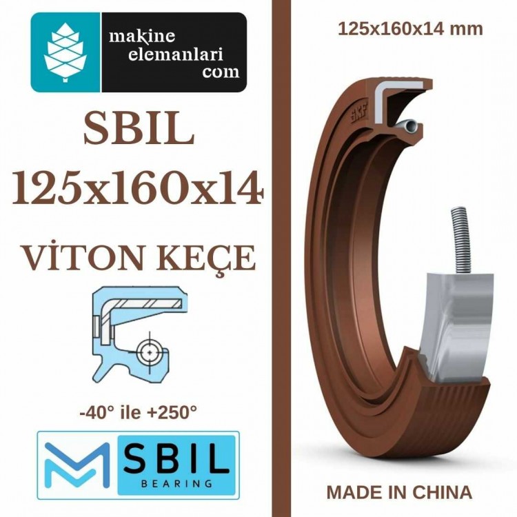 125x160x14mm SBIL TC NBR DÖNER MİL YAĞ KEÇESİ (Viton) 125*160*14 mm