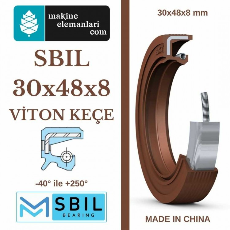 30x48x8 mm SBIL TC NBR DÖNER MİL YAĞ KEÇESİ (Viton) 30*48*8 mm
