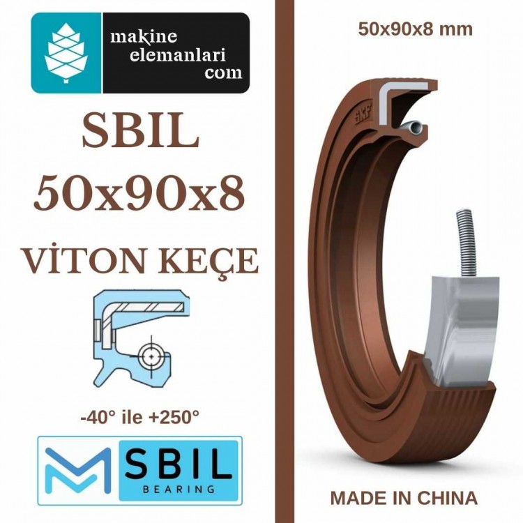 50x90x8 mm SBIL TC NBR DÖNER MİL YAĞ KEÇESİ (Viton) 50*90*8 mm