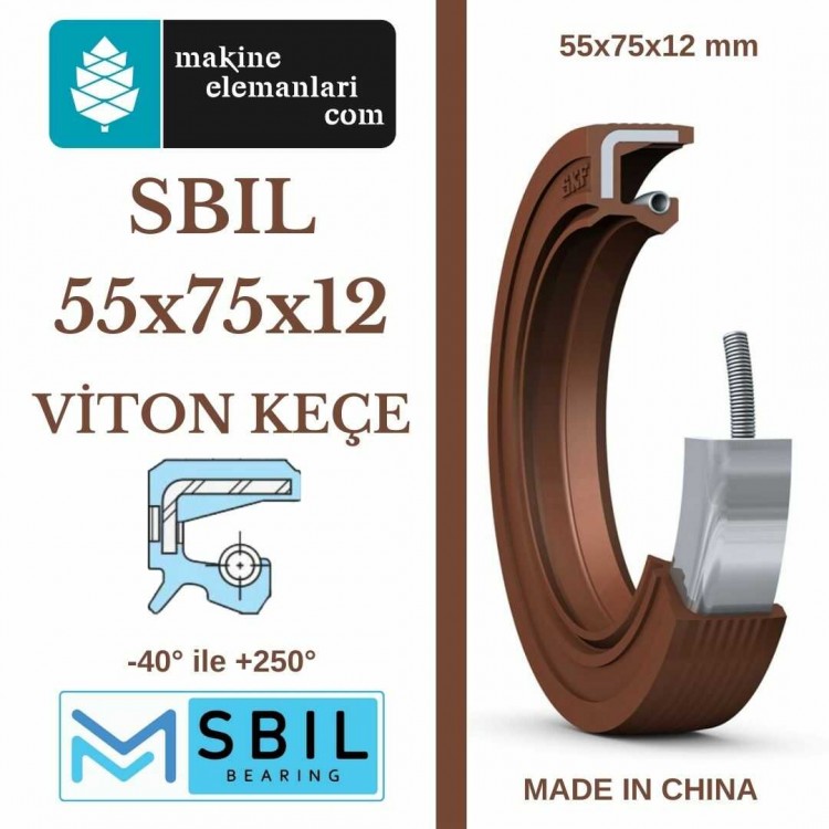 55x75x12 mm SBIL TC NBR DÖNER MİL YAĞ KEÇESİ (Viton) 55*75*12 mm