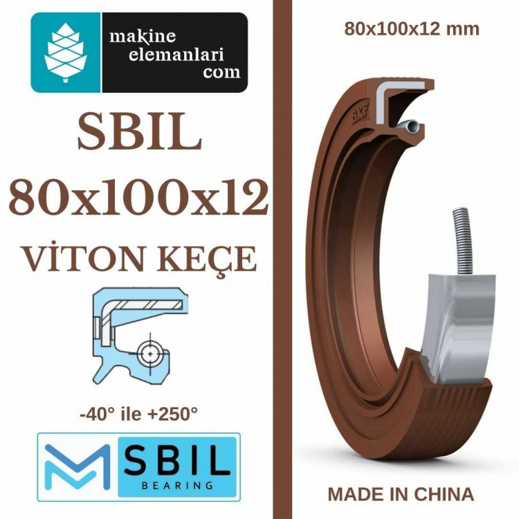80x100x12 mm SBIL TC NBR DÖNER MİL YAĞ KEÇESİ (Viton) 80*100*12 mm