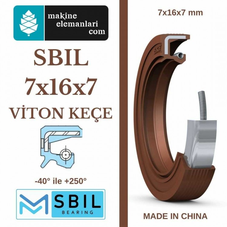 7x16x7 mm SBIL TC NBR DÖNER MİL YAĞ KEÇESİ (Viton) 7*16*7 mm