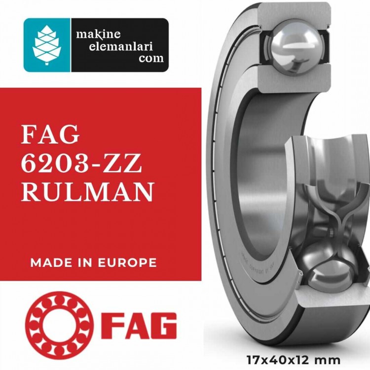 6203 ZZ FAG Rulman (Çelik Kapak) 17x40x12 - 17*40*12 mm