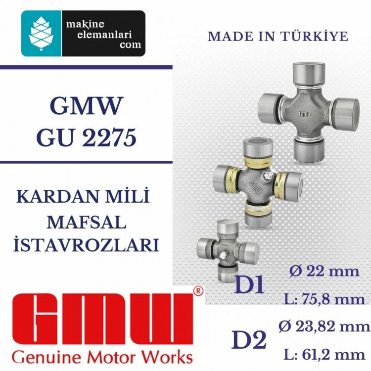 GMW GU 2275 İstavroz Rulmanı GU2275 Ø22x75,80x23,82x61,2 mm (MADE IN TÜRKİYE)