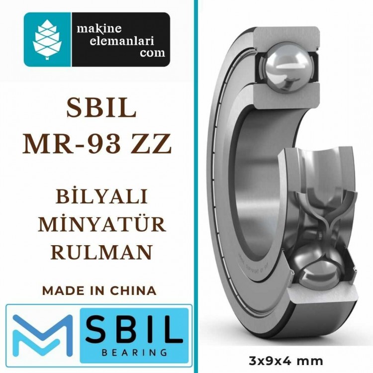 MR 93 ZZ SBIL Rulman Çelik Kapak ( 3x9x4 - 3*9*4 mm ) Minyatür Rulman