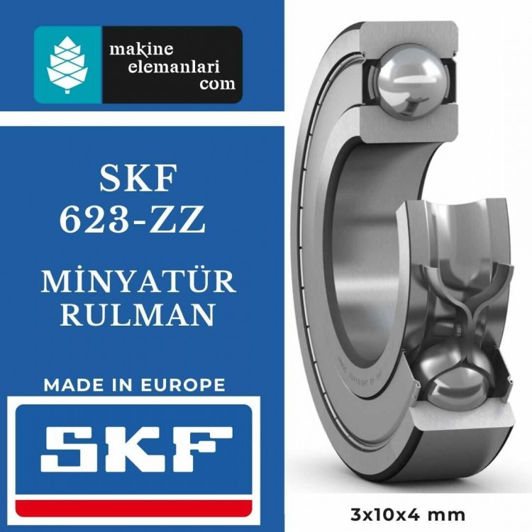 623 ZZ SKF Rulman Çelik Kapak ( 3x10x4 - 3*10*4 mm ) Minyatür Rulman